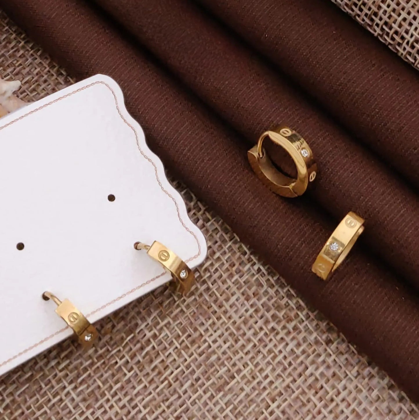 Gold Cartier Design Stud Hoop Earrings