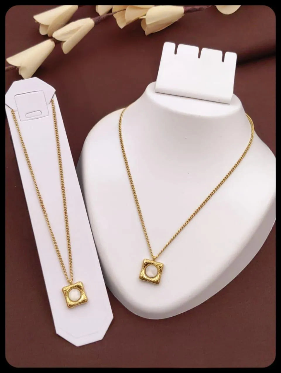 Gold Square Pearl Necklace