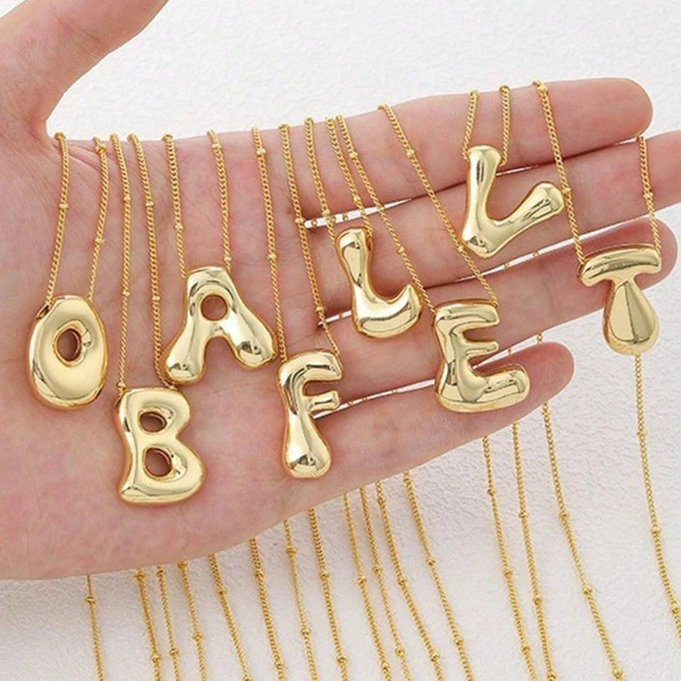 Golden Bubble Letter Initial Necklaces