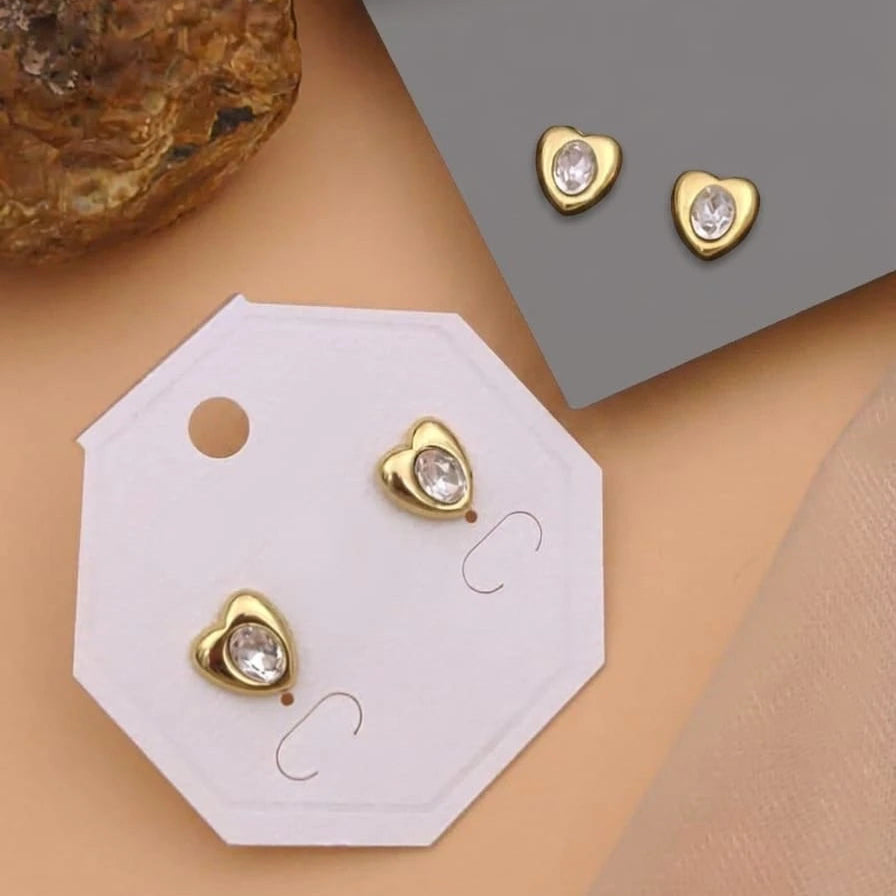 Golden Heart Crystal Stud Earrings
