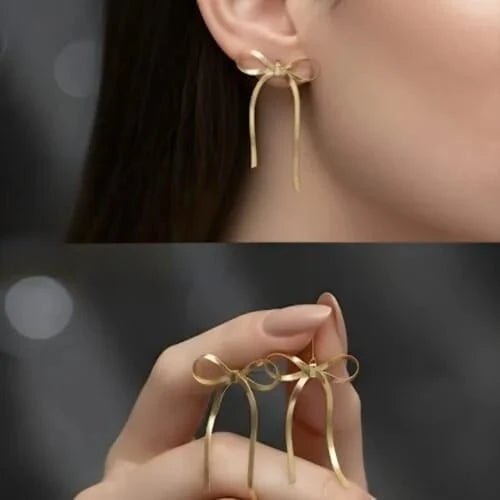 Golden Ribbon Drop Earrings
