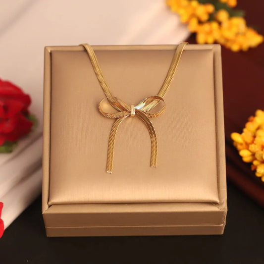 Golden Bow Pendant Necklace