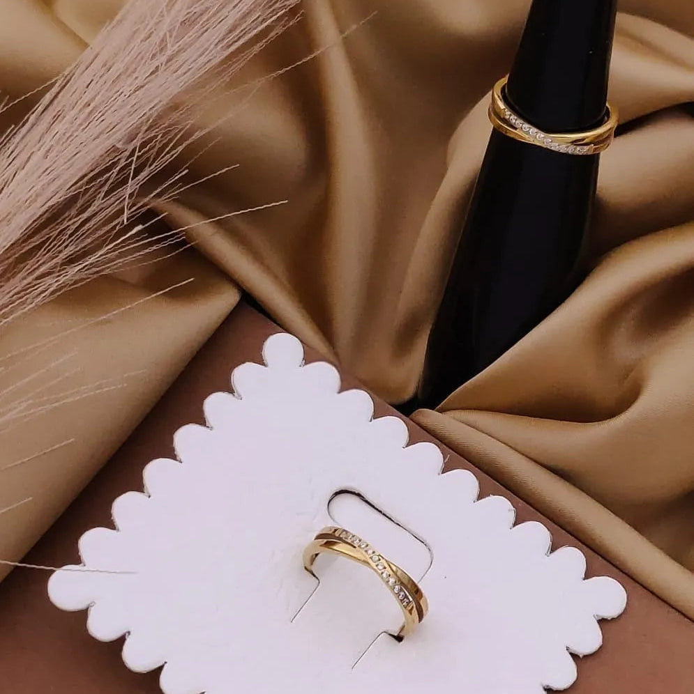 Golden Double Band Crystal Ring