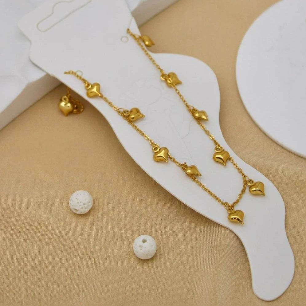 Golden Heart Charm Anklet
