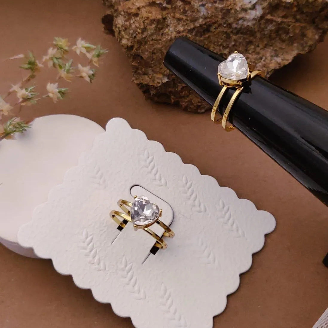 Golden Heart Crystal Dual Band Ring