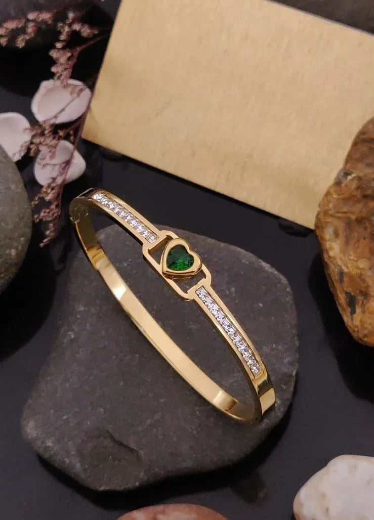Green Heart Diamond Gold Kada