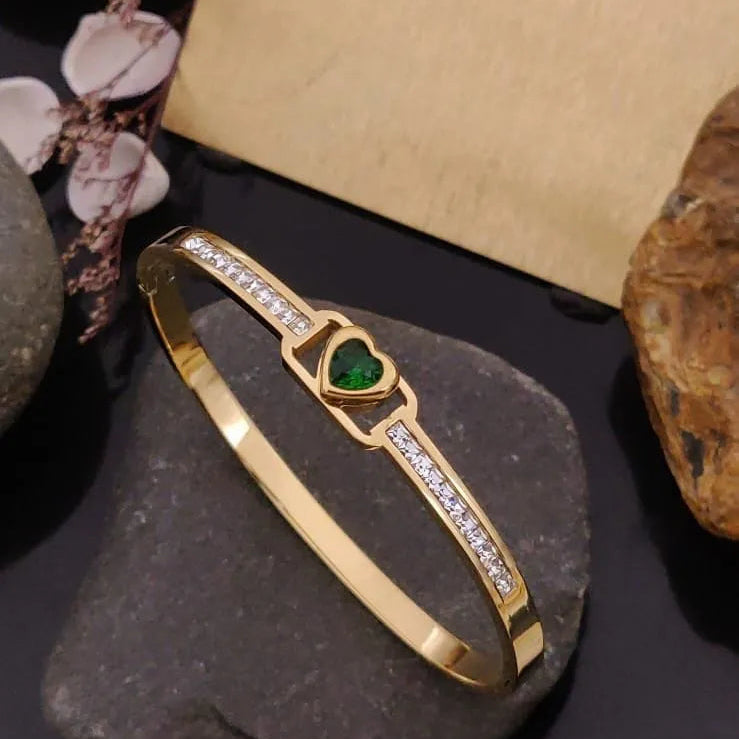 Green Heart Diamond Gold Kada