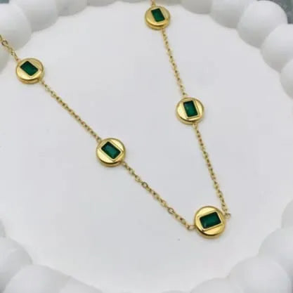 Green Square Gem Gold Necklace