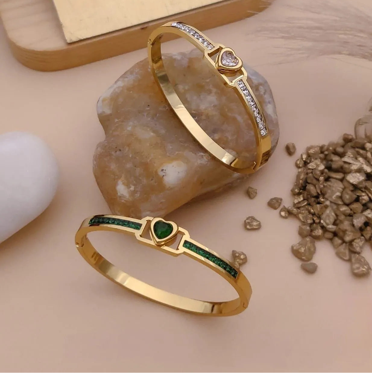 Heart Stone Dual Tone Gold Kada