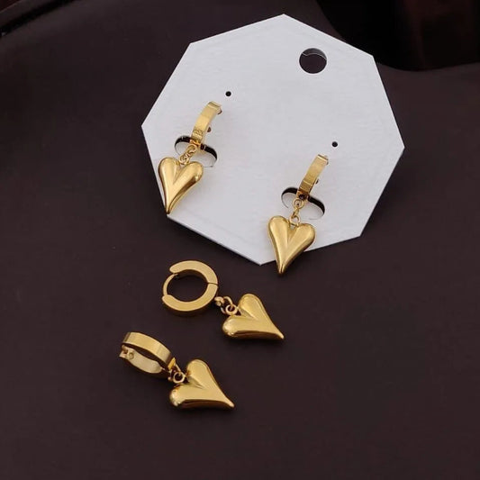 Gold Heart Charm Hoop Earrings