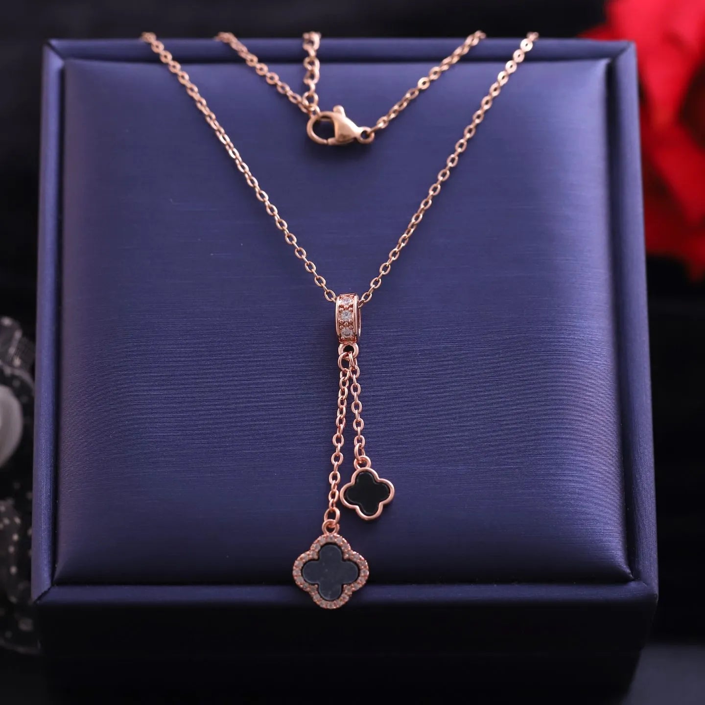 Midnight Clover Drop Necklace