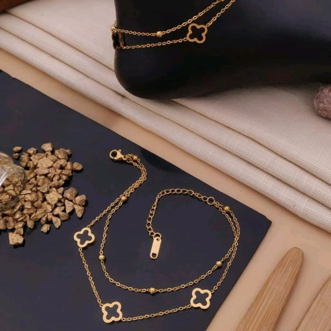 Midnight Clover Dual-Chain Anklet