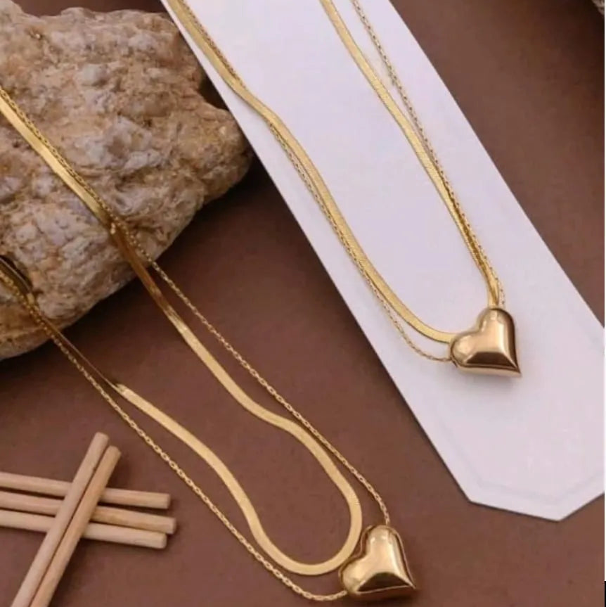 Heart Shaped Gold Necklace Set