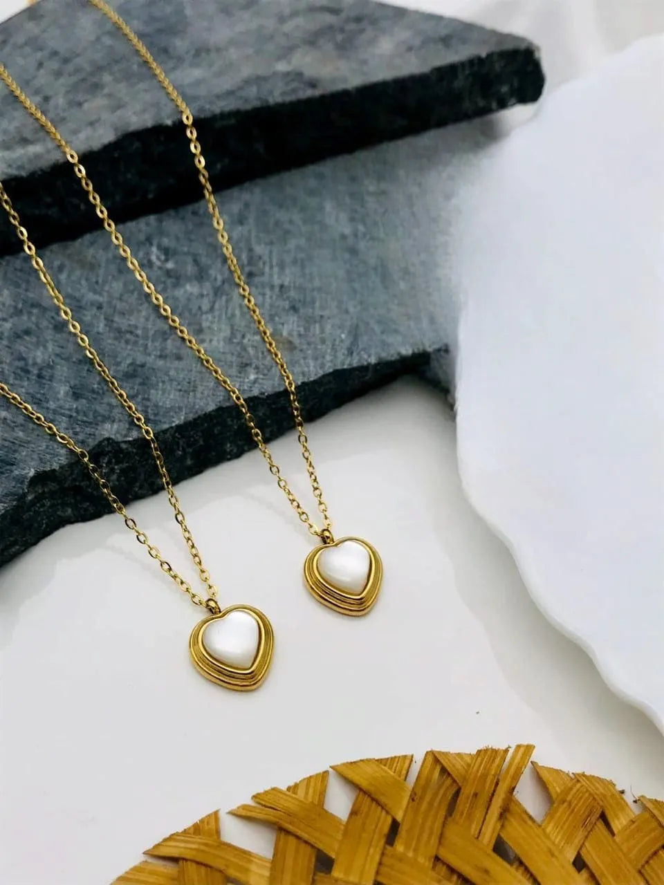 Heart Shaped Mother-of-Pearl Pendant Necklace