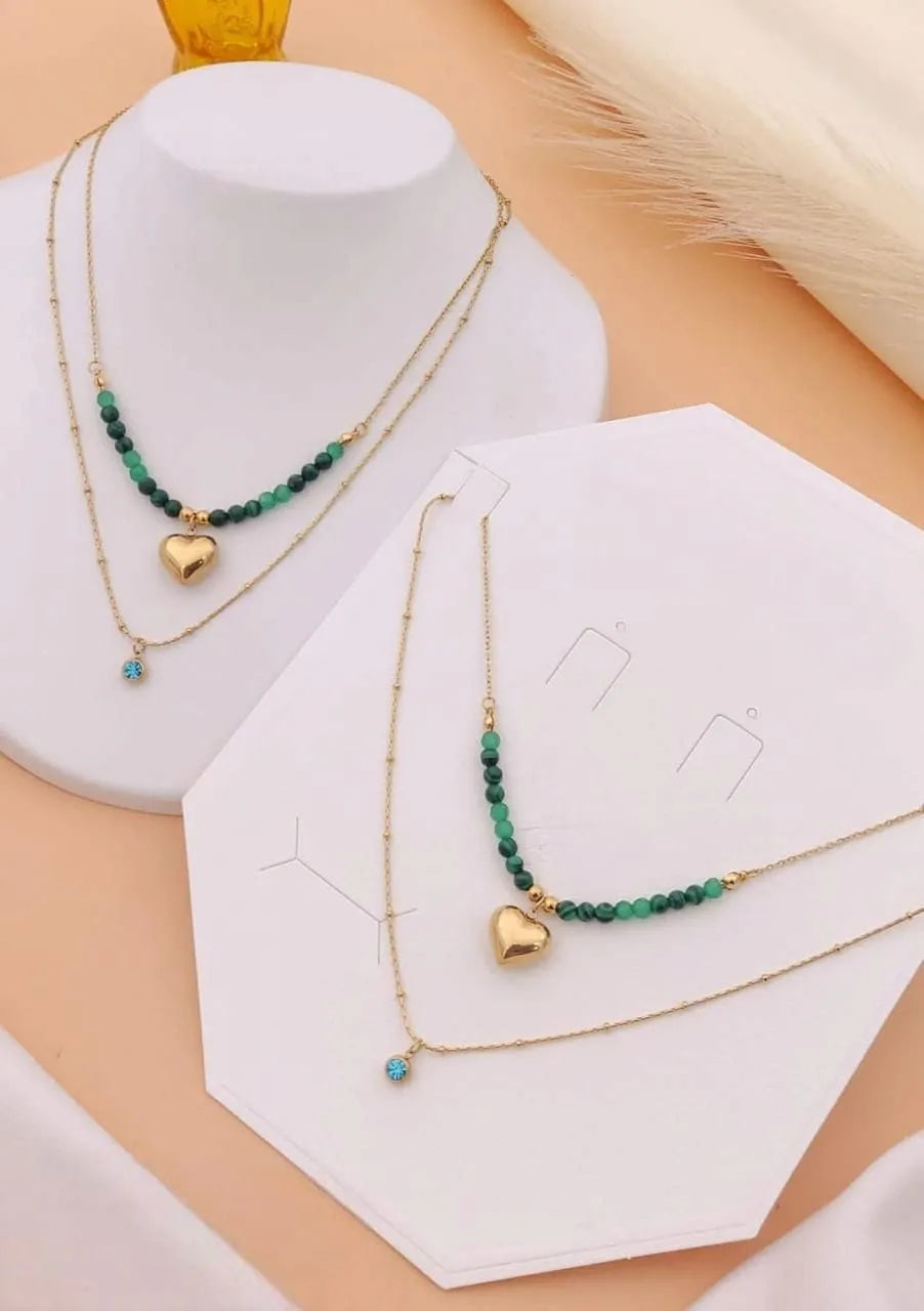 Emerald Heart Gold Layered Necklace