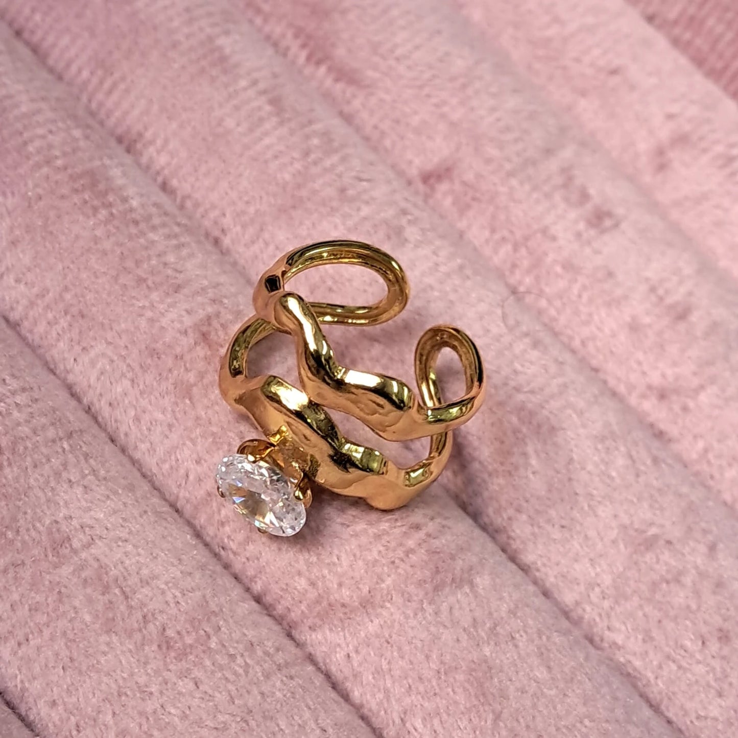 Organic Wave Crystal Gold Ring