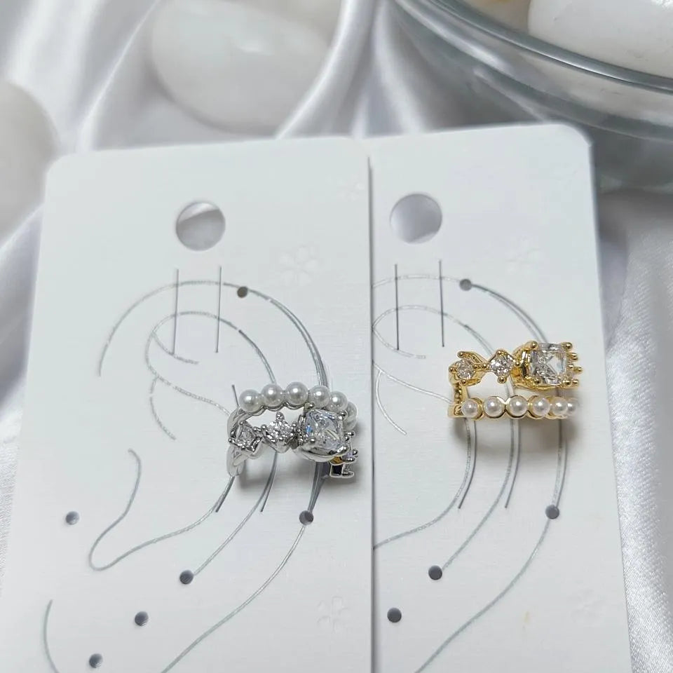 Diamond & Pearl Duo Earrings Silver & Gold