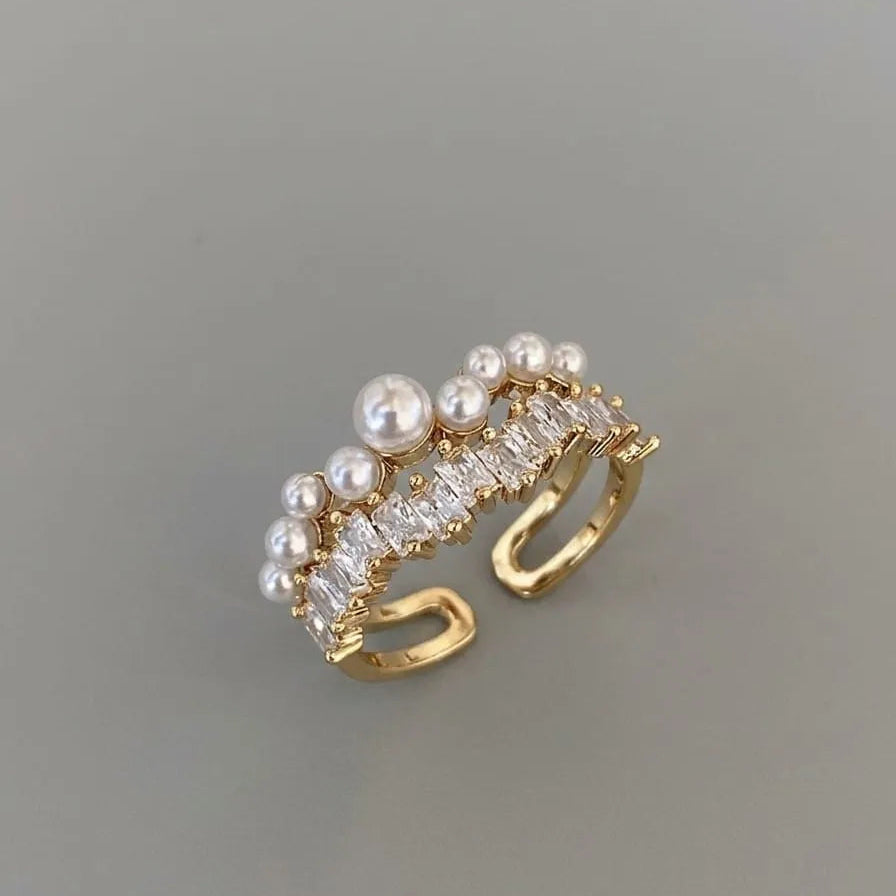 Pearl & Crystal Open Luxe Ring