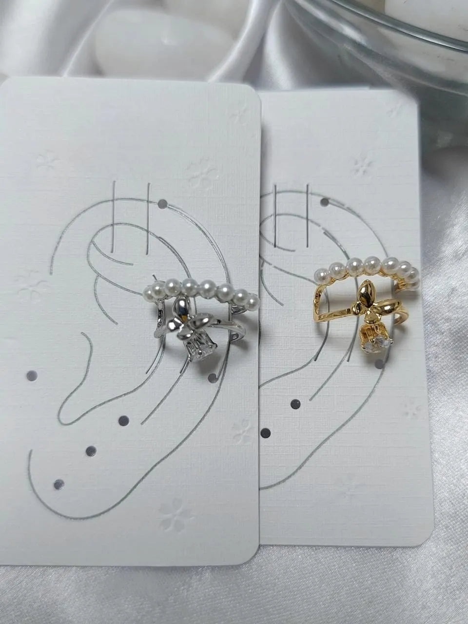 Pearl & Crystal Accent Earrings Silver & Gold