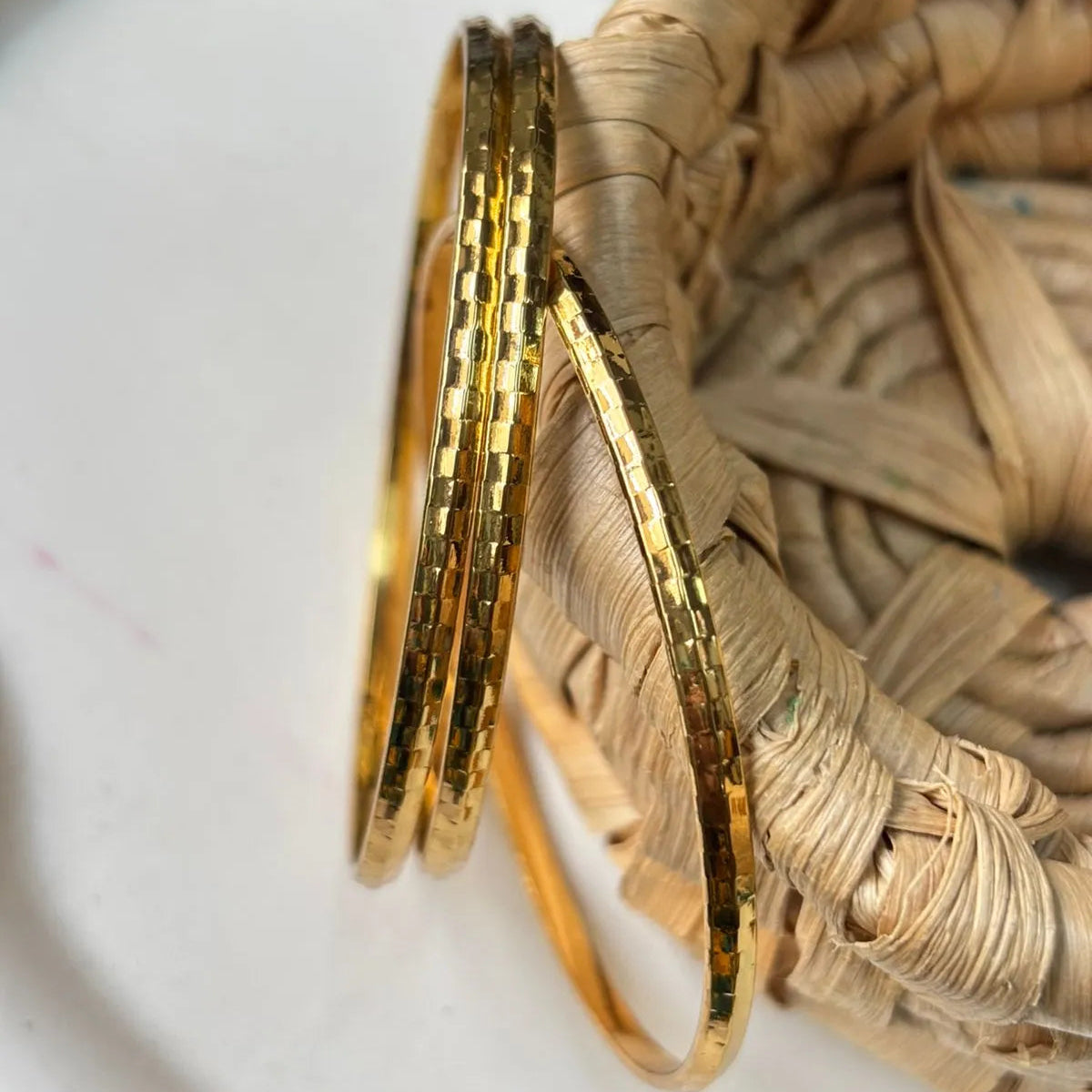 Radiant Grid Gold Bangles (3SET)
