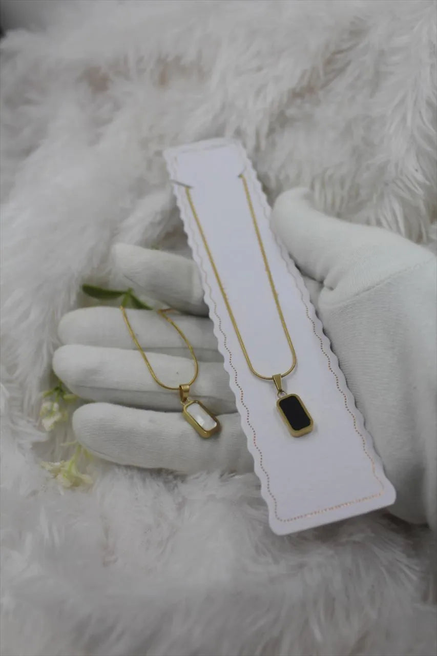 Rectangular Pendant Necklace (White and Black)