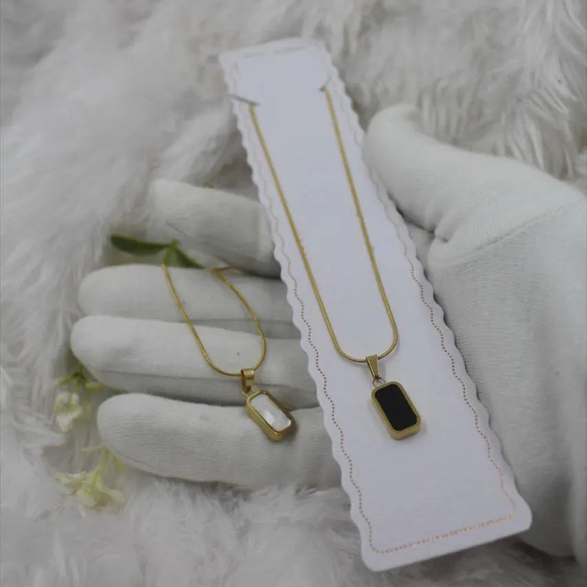 Rectangular Pendant Necklace (White and Black)