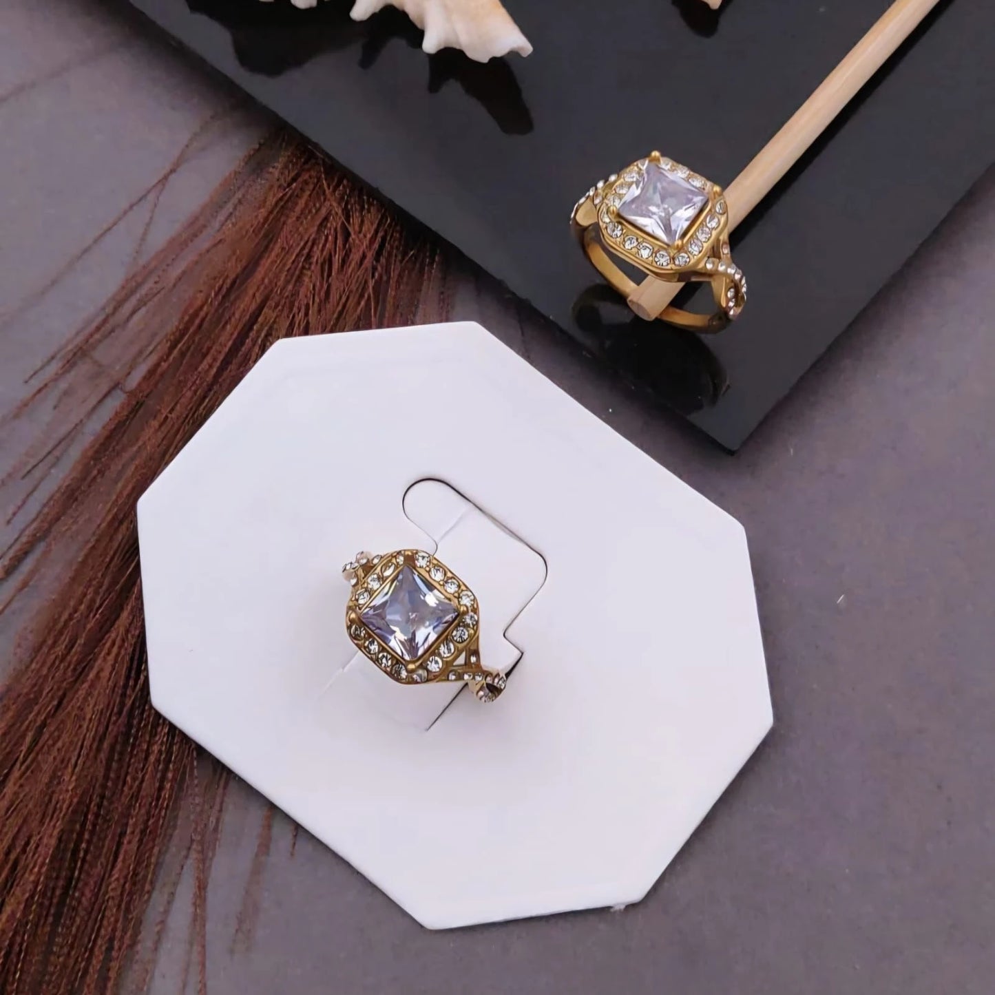 Regalia Square Crystal Gold Ring