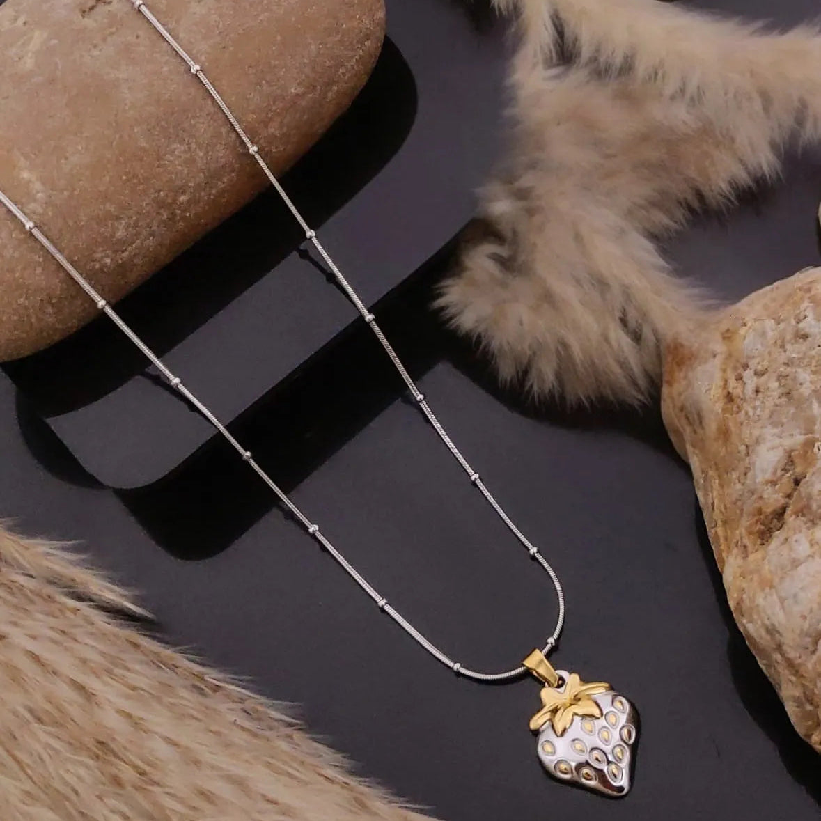 Silver Strawberry Charm Necklace
