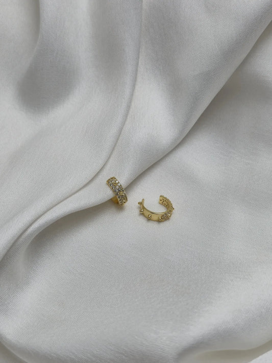 Sparkling Gold Hoop Cuff Earrings