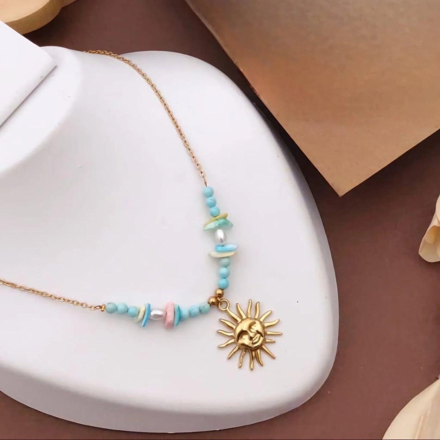 Sun Charm Beaded Gold Necklace