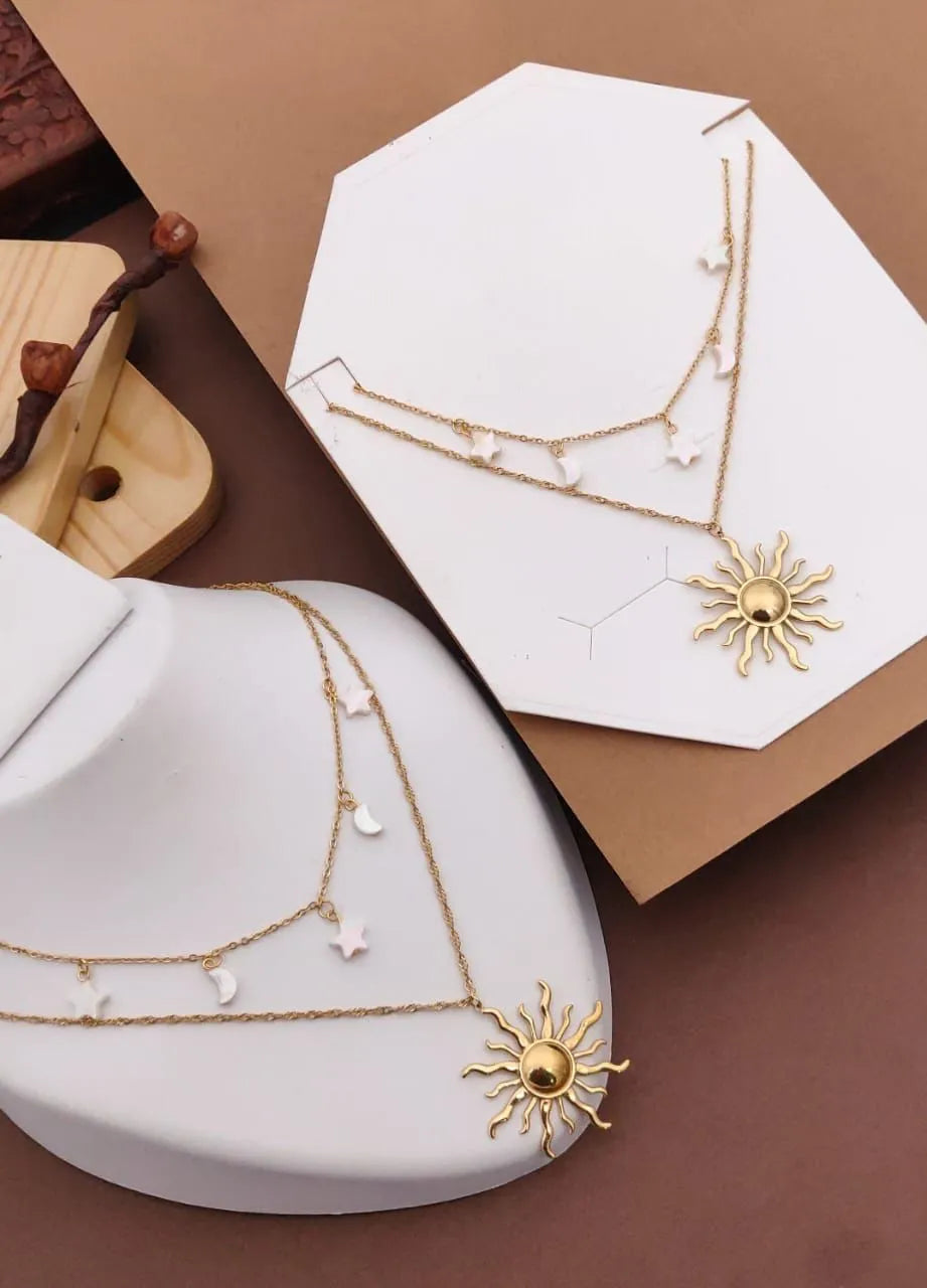 Sun Moon Gold Charm Necklace