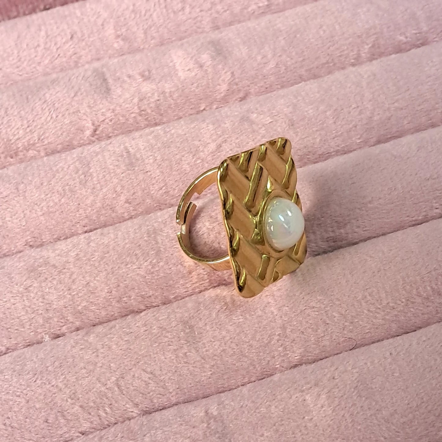 Textured Square Pearl Ring