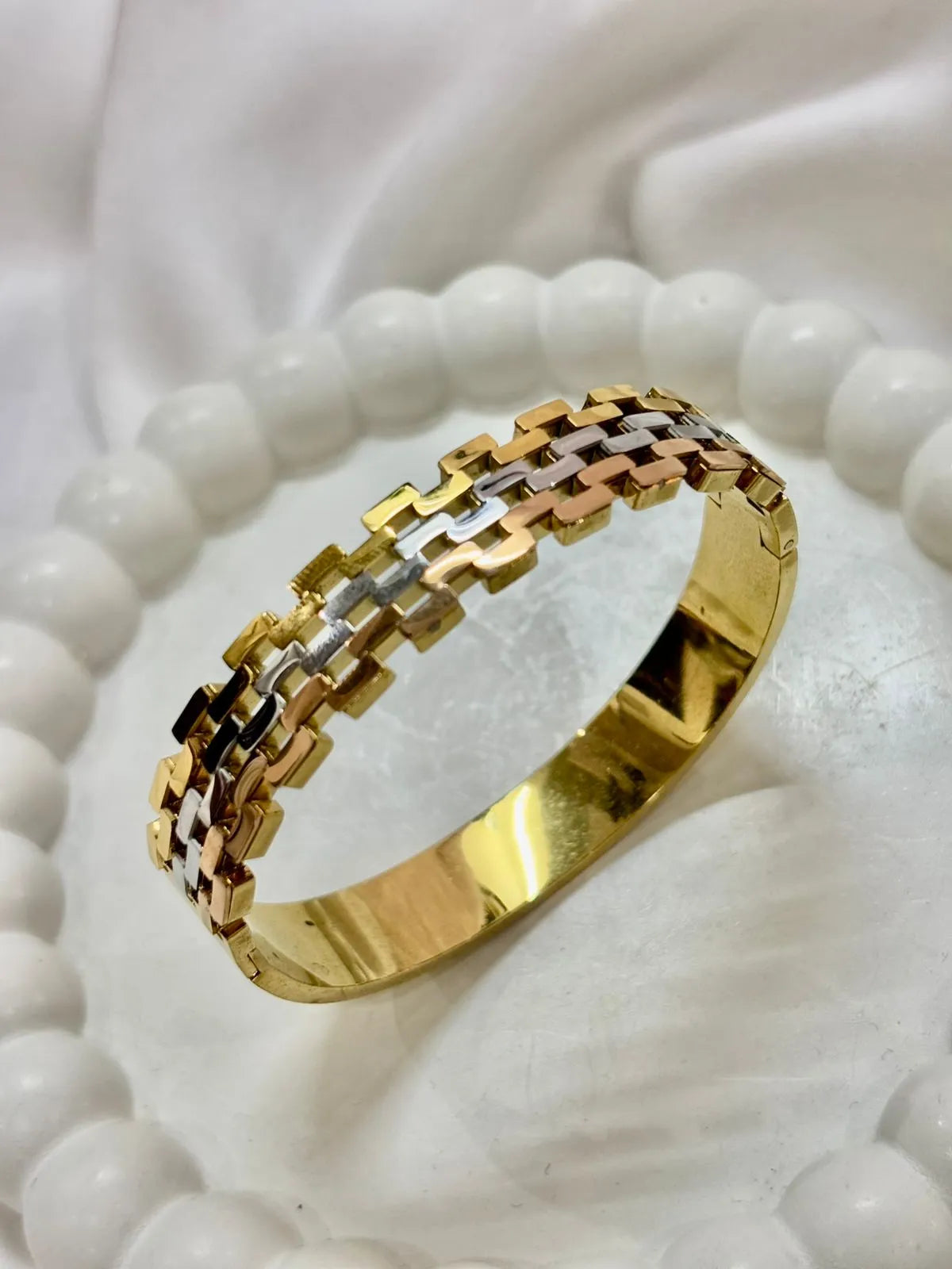 Tri Color Link Gold Kada
