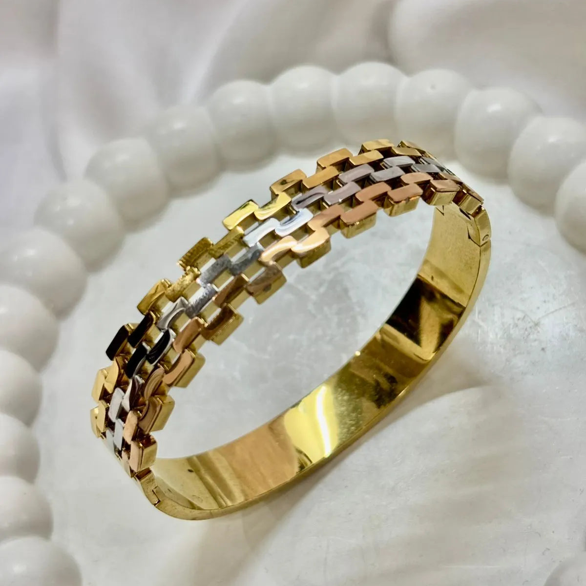 Tri Color Link Gold Kada