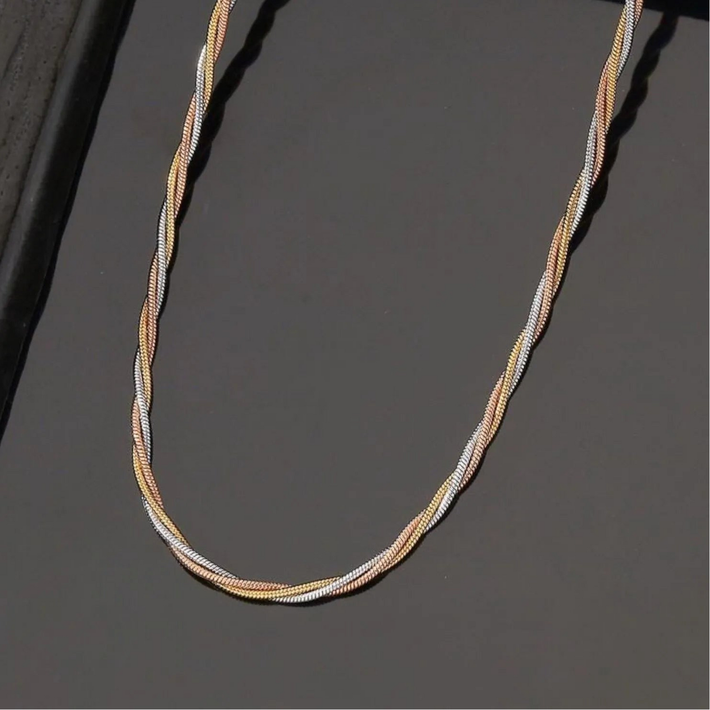 Tri-Tone Twist Rope Chain Necklace