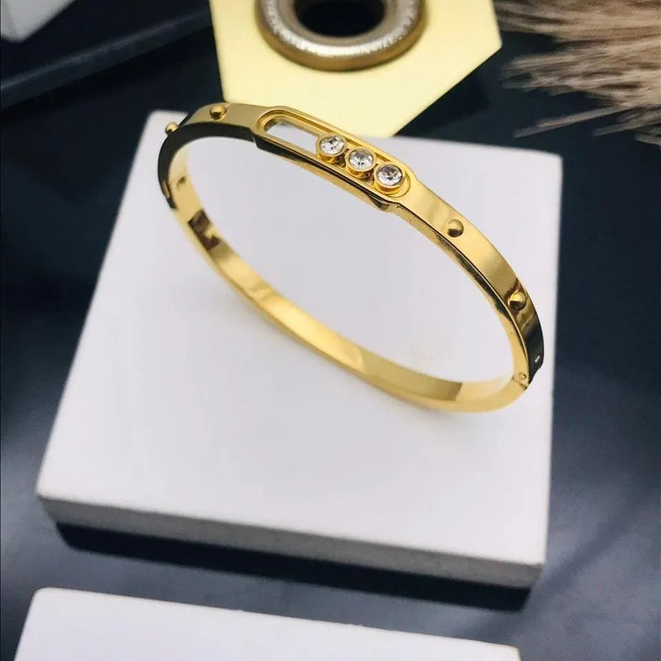 Triple Crystal Modern Gold Kada