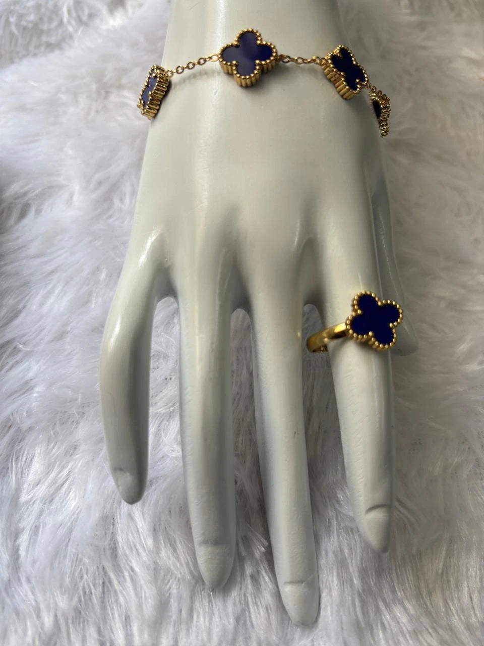 Celestial Blue Clover Gold Necklace & Earring Set