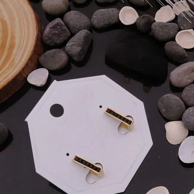 Minimalist Black Bar Stud Earrings