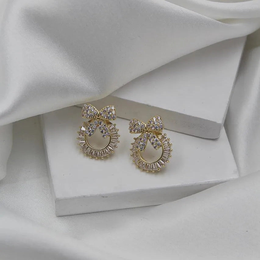Crystal Bow & Hoop Gold Earrings