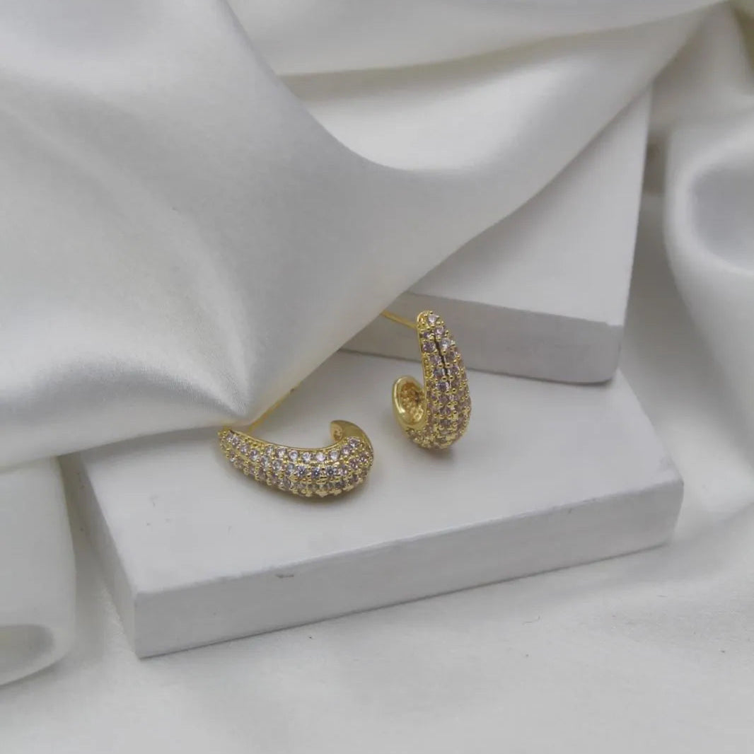 Curved Gold-Plated CZ Studded Earrings