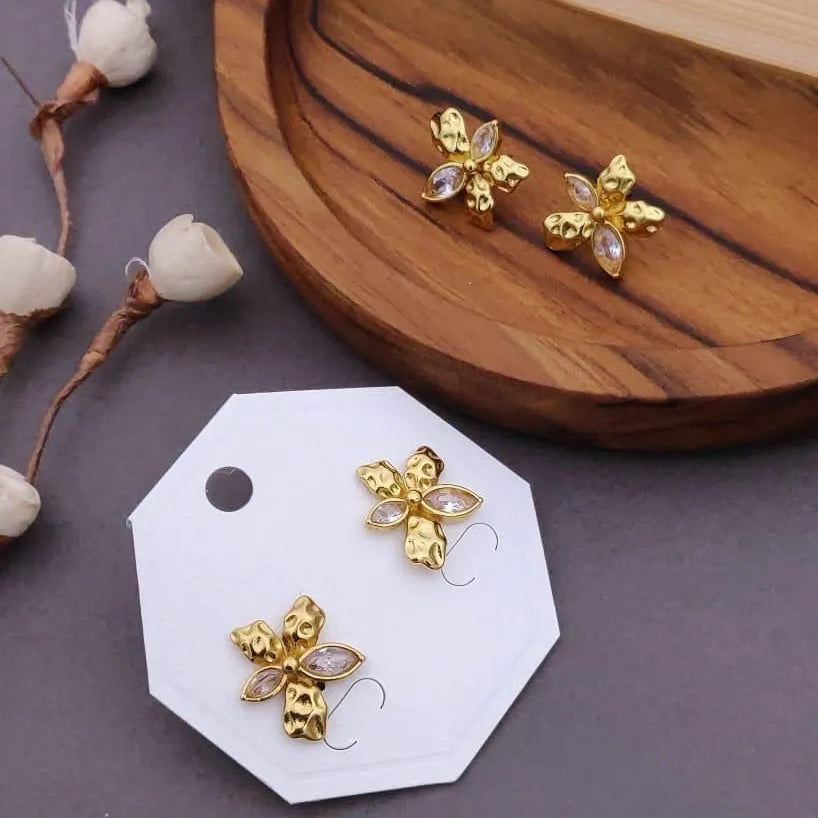 Textured Floral Crystal Stud Earrings