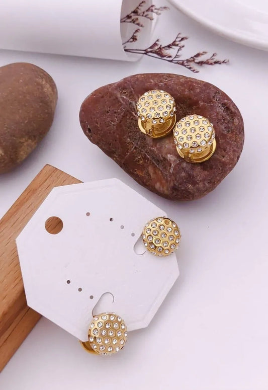 Antitarnish Gold Dome Crystal Stud Earrings