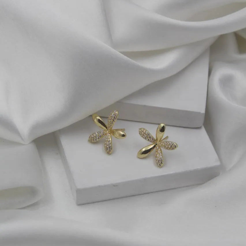 Gold Petal Flower Stud Earrings