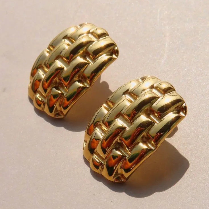 Woven Textured Gold stud Earrings