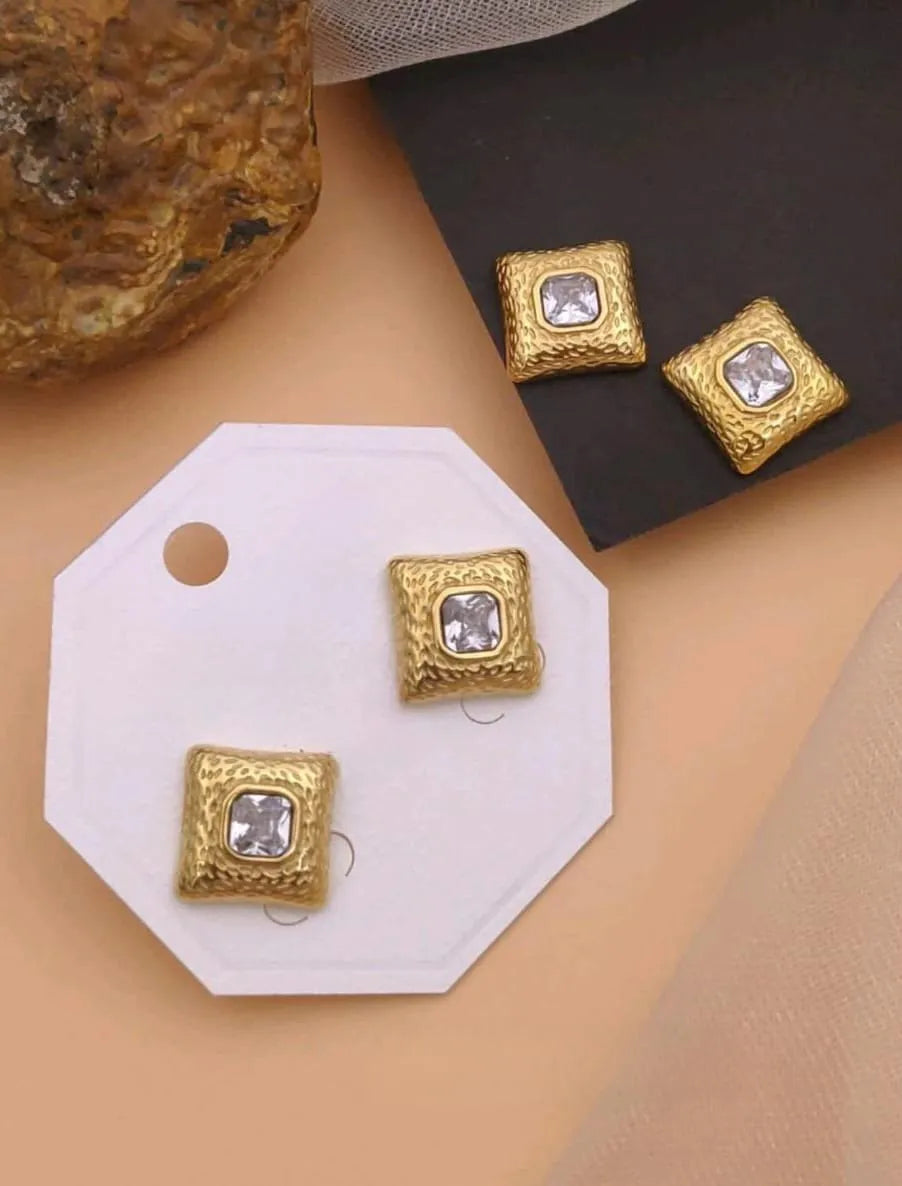 Hammered Square Gold Earrings