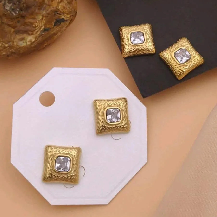 Hammered Square Gold Earrings