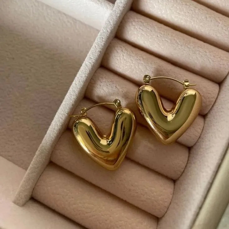Chunky Puff Heart Hoop Earrings
