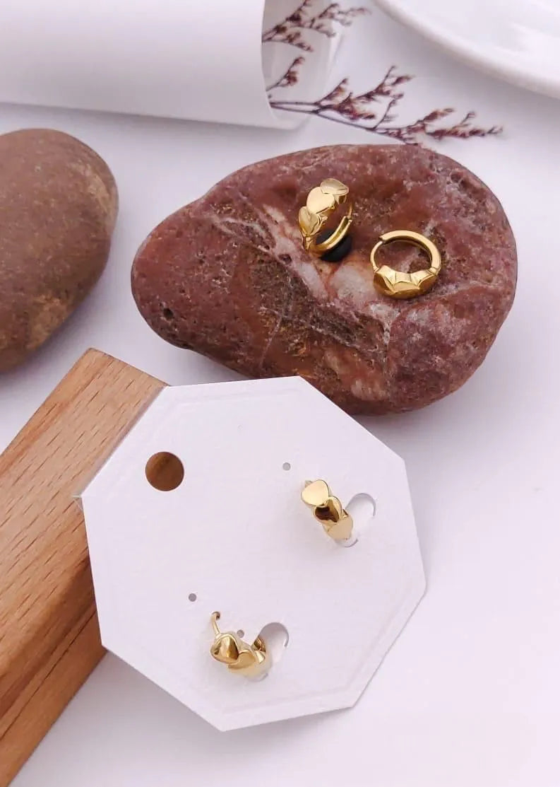 Mini Gold Hoop Heart Pattern Earrings