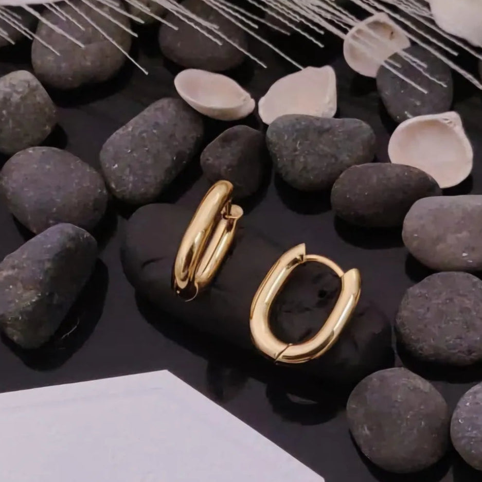 Modern Gold Oval Hoop Earrings