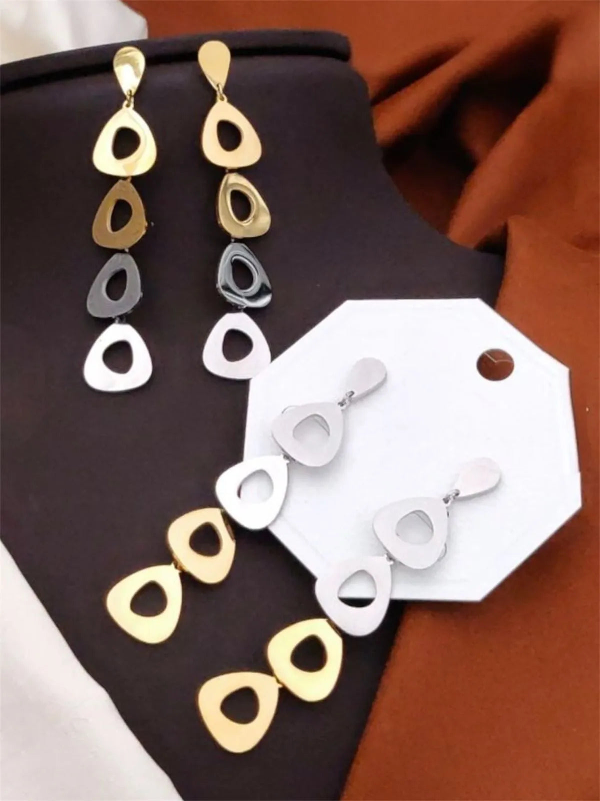 Multitone Geometric Drop Earrings